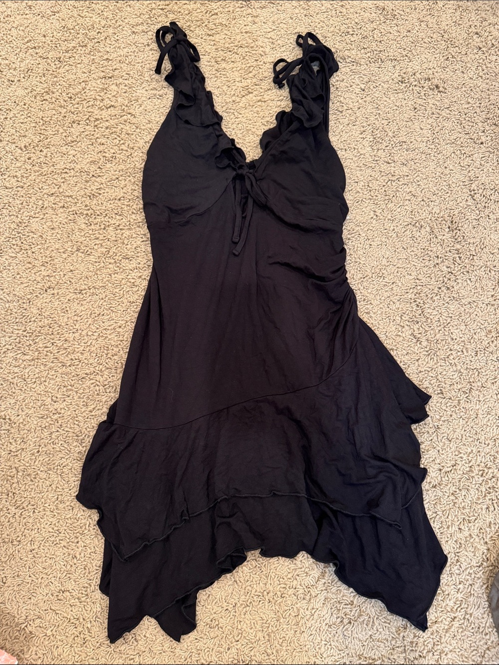 wild fable Black Asymmetrical Ruffle V-Neck Dress